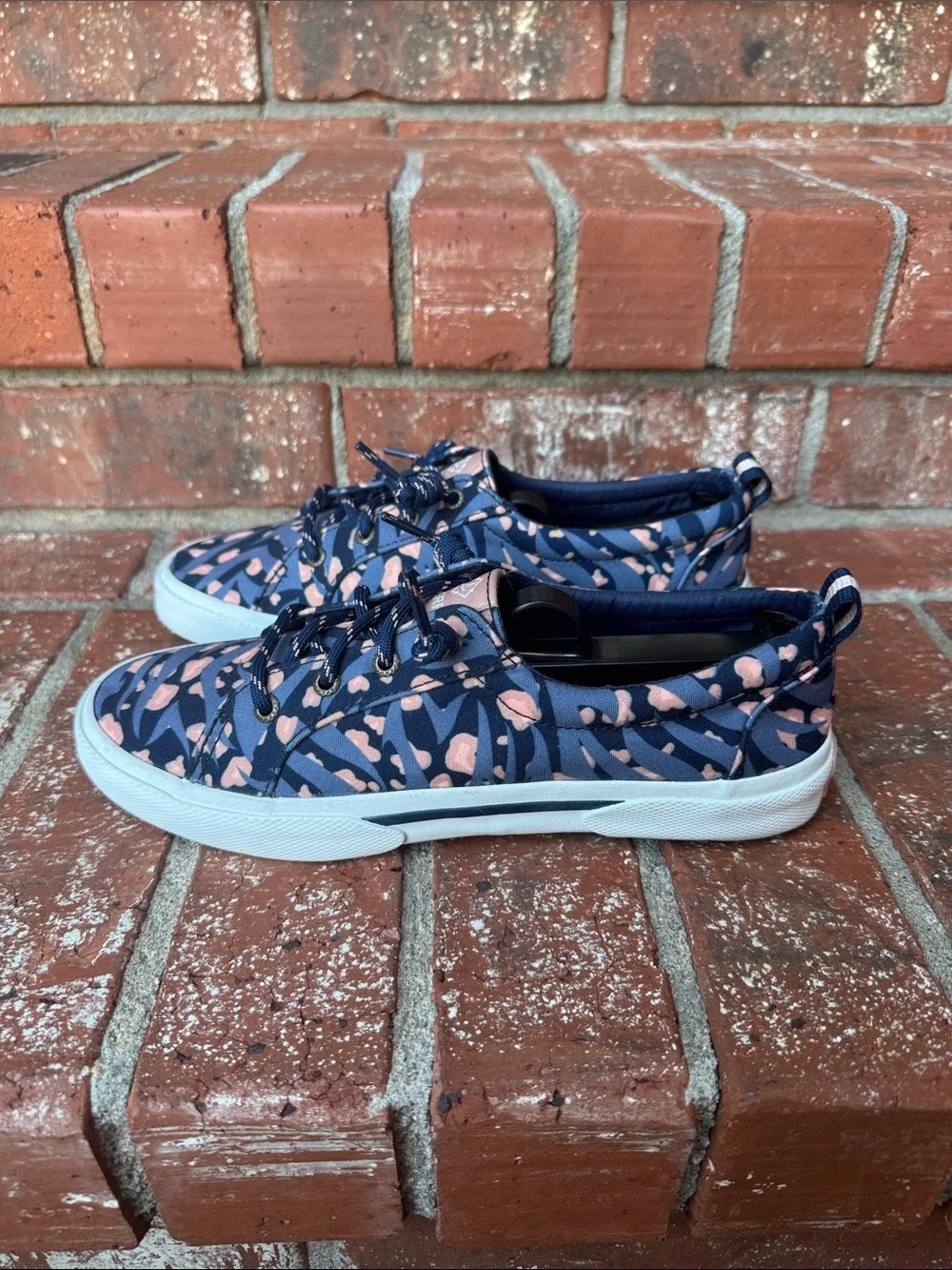 Sperry Blue Pink Floral Canvas Slip On Sneakers Crest Vibe Shoes Women Size 7
